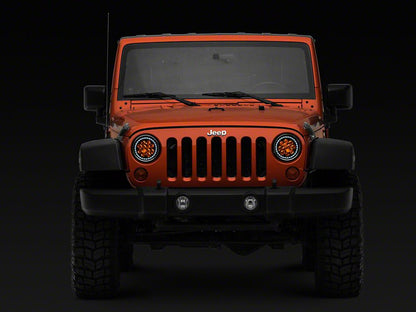 Raxiom Axial Series Spider LED Headlights with Amber DRL and Angel Eye Halo; Chrome Housing; Clear Lens (97-18 Jeep Wrangler TJ & JK)