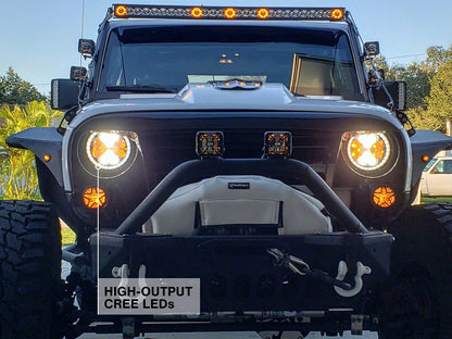 Raxiom Axial Series Spider LED Headlights with Amber DRL and Angel Eye Halo; Chrome Housing; Clear Lens (97-18 Jeep Wrangler TJ & JK)