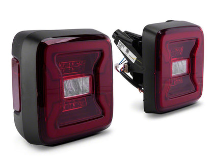 Raxiom LED Tail Lights; Black Housing; Red Lens (18-25 Jeep Wrangler JL w/ Factory Halogen Tail Lights & w/o Blind Spot Detection)