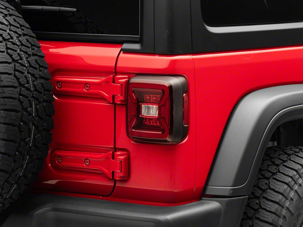 Raxiom LED Tail Lights; Black Housing; Red Lens (18-25 Jeep Wrangler JL w/ Factory Halogen Tail Lights & w/o Blind Spot Detection)