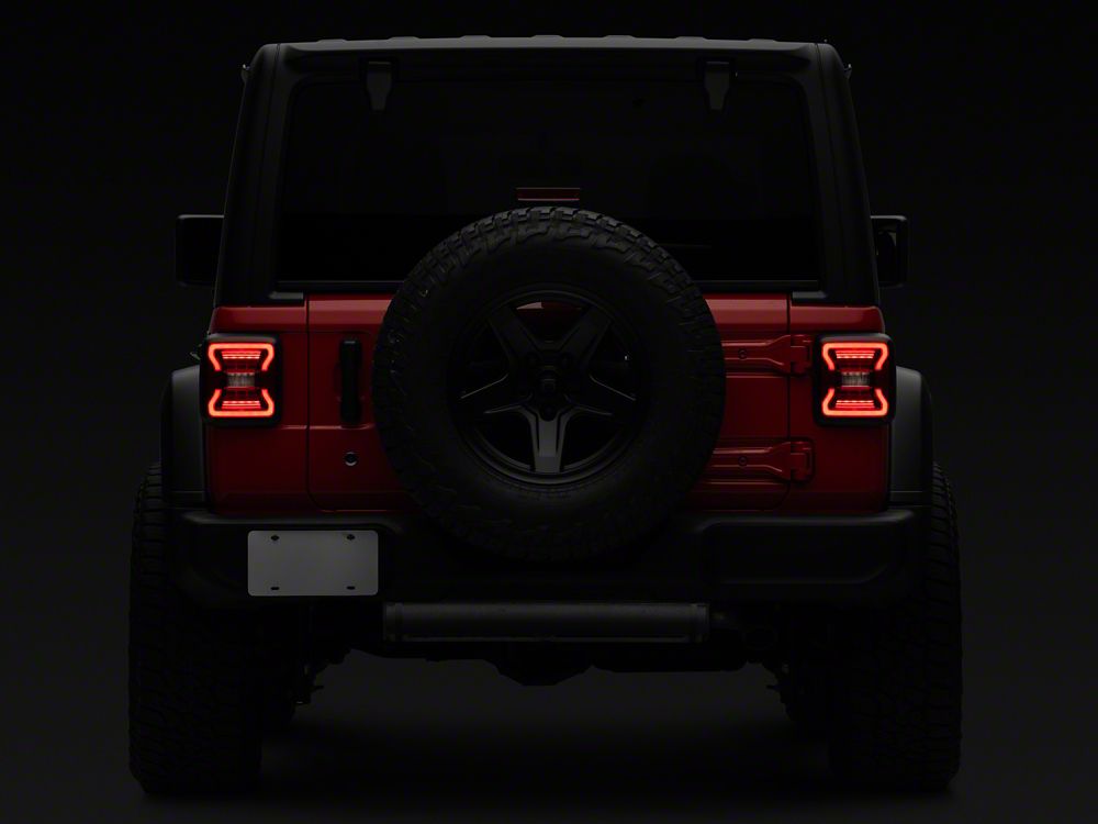 Raxiom LED Tail Lights; Black Housing; Red Lens (18-25 Jeep Wrangler JL w/ Factory Halogen Tail Lights & w/o Blind Spot Detection)