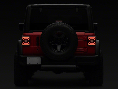 Raxiom LED Tail Lights; Black Housing; Red Lens (18-25 Jeep Wrangler JL w/ Factory Halogen Tail Lights & w/o Blind Spot Detection)