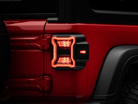 Raxiom LED Tail Lights; Black Housing; Smoked Lens (18-25 Jeep Wrangler JL w/ Factory Halogen Tail Lights & w/o Blind Spot Detection)