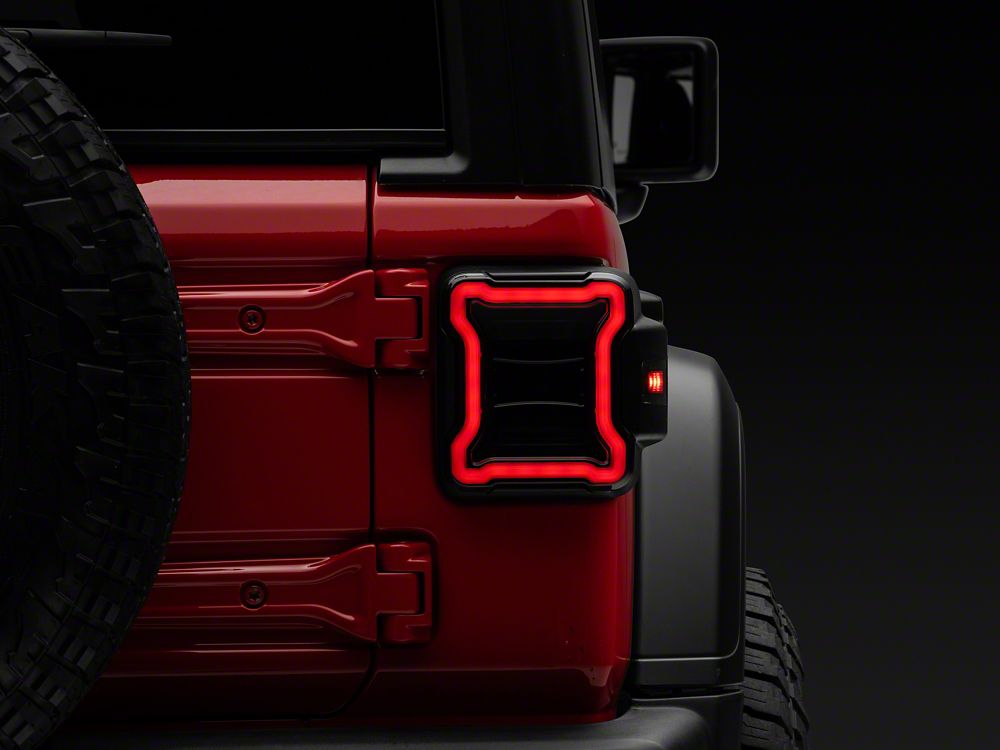 Raxiom LED Tail Lights; Black Housing; Smoked Lens (18-25 Jeep Wrangler JL w/ Factory Halogen Tail Lights & w/o Blind Spot Detection)