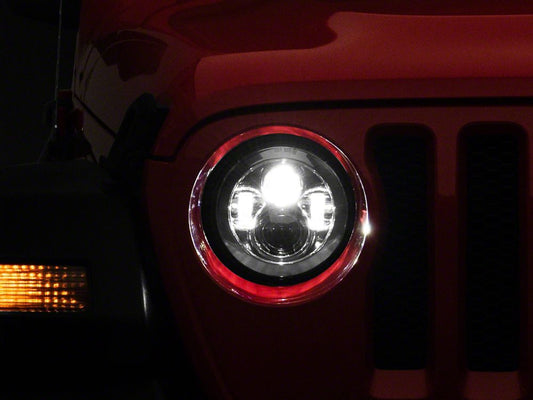 Raxiom Axial Series 7-Inch LED Daymaker Headlights with Headlight Adapter; Chrome Housing; Clear Lens (18-25 Jeep Wrangler JL)