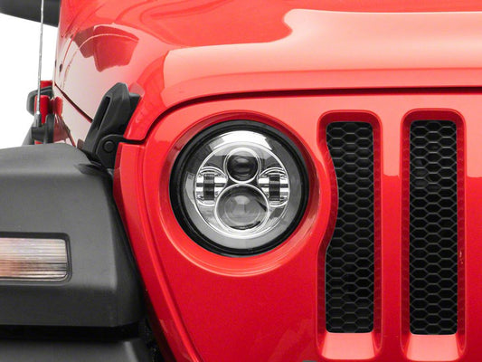 Raxiom Axial Series 7-Inch LED Daymaker Headlights with Headlight Adapter; Chrome Housing; Clear Lens (18-25 Jeep Wrangler JL)