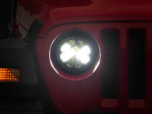Raxiom Axial Series 7-Inch Spider LED Headlights with Headlight Adapter; Chrome Housing; Clear Lens (18-25 Jeep Wrangler JL)