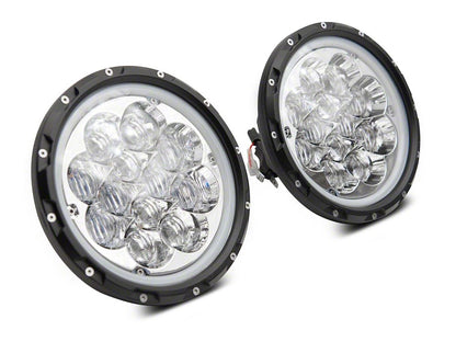 Raxiom Axial Series 7-Inch Spider LED Headlights with Headlight Adapter; Chrome Housing; Clear Lens (18-25 Jeep Wrangler JL)