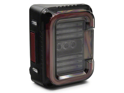 Raxiom Axial Series LED Halo Tail Lights; Black Housing; Dark Smoked Lens (07-18 Jeep Wrangler JK)