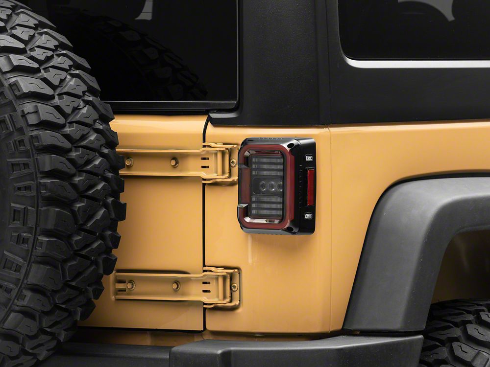 Raxiom Axial Series LED Halo Tail Lights; Black Housing; Dark Smoked Lens (07-18 Jeep Wrangler JK)