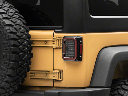 Raxiom Axial Series LED Halo Tail Lights; Black Housing; Dark Smoked Lens (07-18 Jeep Wrangler JK)