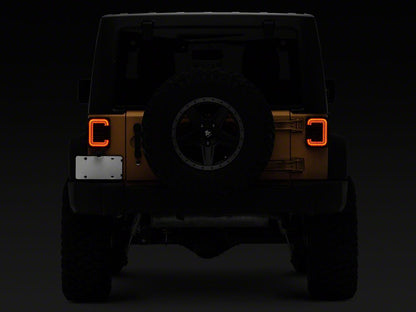Raxiom Axial Series LED Halo Tail Lights; Black Housing; Dark Smoked Lens (07-18 Jeep Wrangler JK)