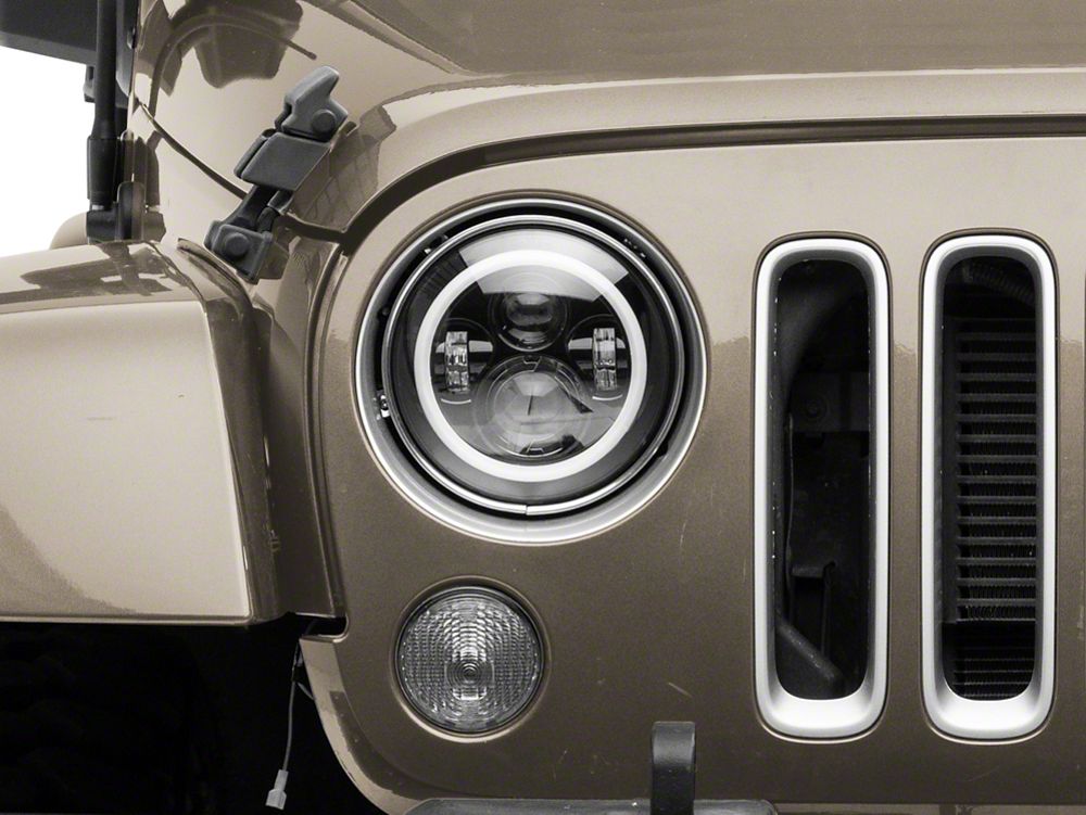 Raxiom Axial Series 7-Inch LED Headlights with RGB Halo; Black Housing; Clear Lens (97-18 Jeep Wrangler TJ & JK)