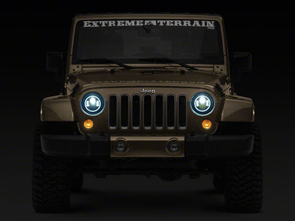 Raxiom Axial Series 7-Inch LED Headlights with RGB Halo; Black Housing; Clear Lens (97-18 Jeep Wrangler TJ & JK)