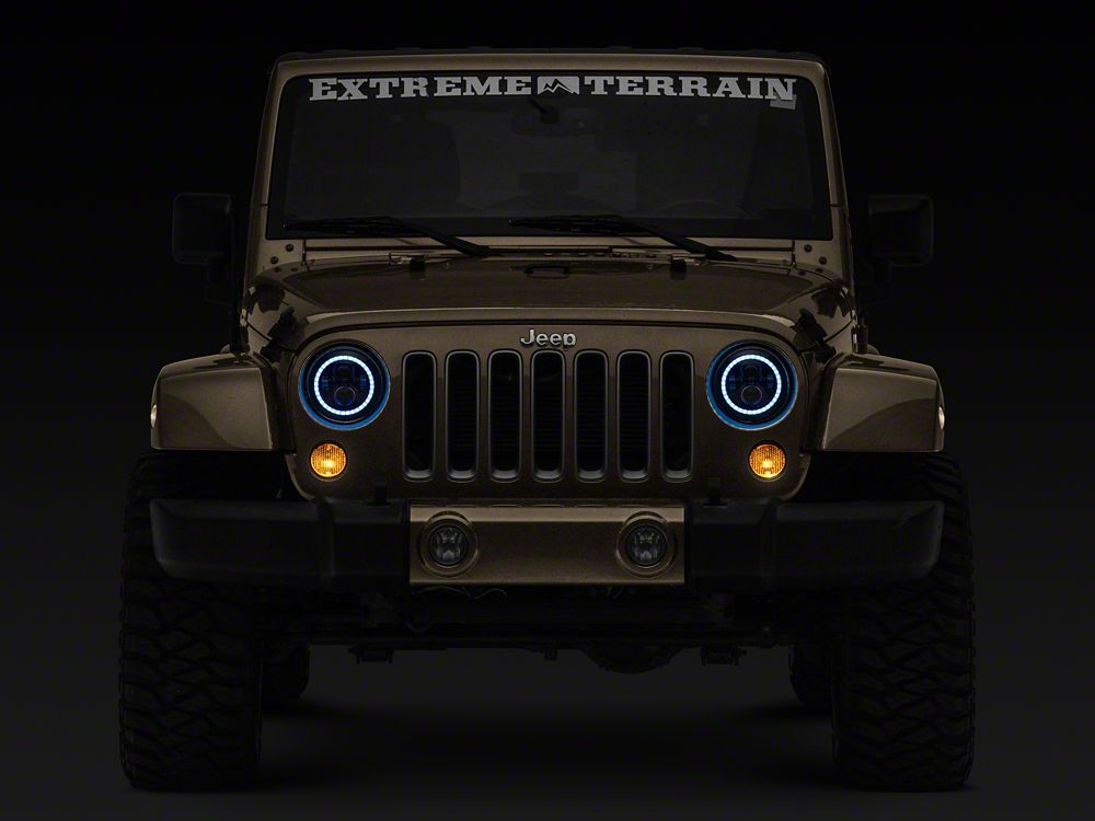 Raxiom Axial Series 7-Inch LED Headlights with RGB Halo; Black Housing; Clear Lens (97-18 Jeep Wrangler TJ & JK)