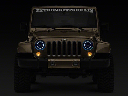 Raxiom Axial Series 7-Inch LED Headlights with RGB Halo; Black Housing; Clear Lens (97-18 Jeep Wrangler TJ & JK)