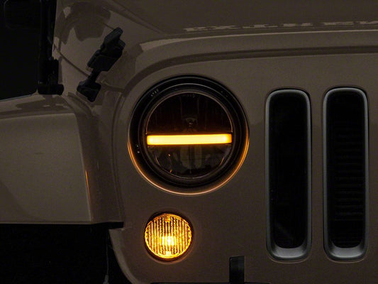 Raxiom Axial Series 7-Inch LED Headlights with DRL and Signal Function; Black Housing; Clear Lens (97-18 Jeep Wrangler TJ & JK)