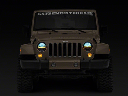 Raxiom Axial Series 7-Inch LED Headlights with DRL and Signal Function; Black Housing; Clear Lens (97-18 Jeep Wrangler TJ & JK)