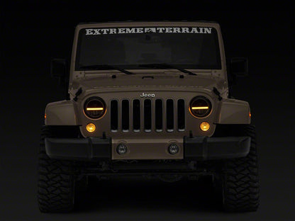 Raxiom Axial Series 7-Inch LED Headlights with DRL and Signal Function; Black Housing; Clear Lens (97-18 Jeep Wrangler TJ & JK)
