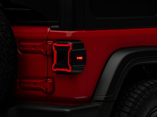 Raxiom Axial Series Plateau LED Tail Lights; Black Housing; Smoked Lens (18-25 Jeep Wrangler JL w/o Blind Spot Detection)