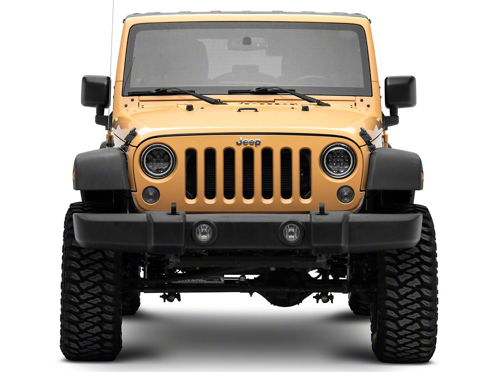 Raxiom Axial Series Spider LED Headlights with Amber DRL and Angel Eye Halo; Black Housing; Clear Lens (07-18 Jeep Wrangler JK)
