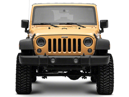 Raxiom Axial Series Spider LED Headlights with Amber DRL and Angel Eye Halo; Black Housing; Clear Lens (07-18 Jeep Wrangler JK)
