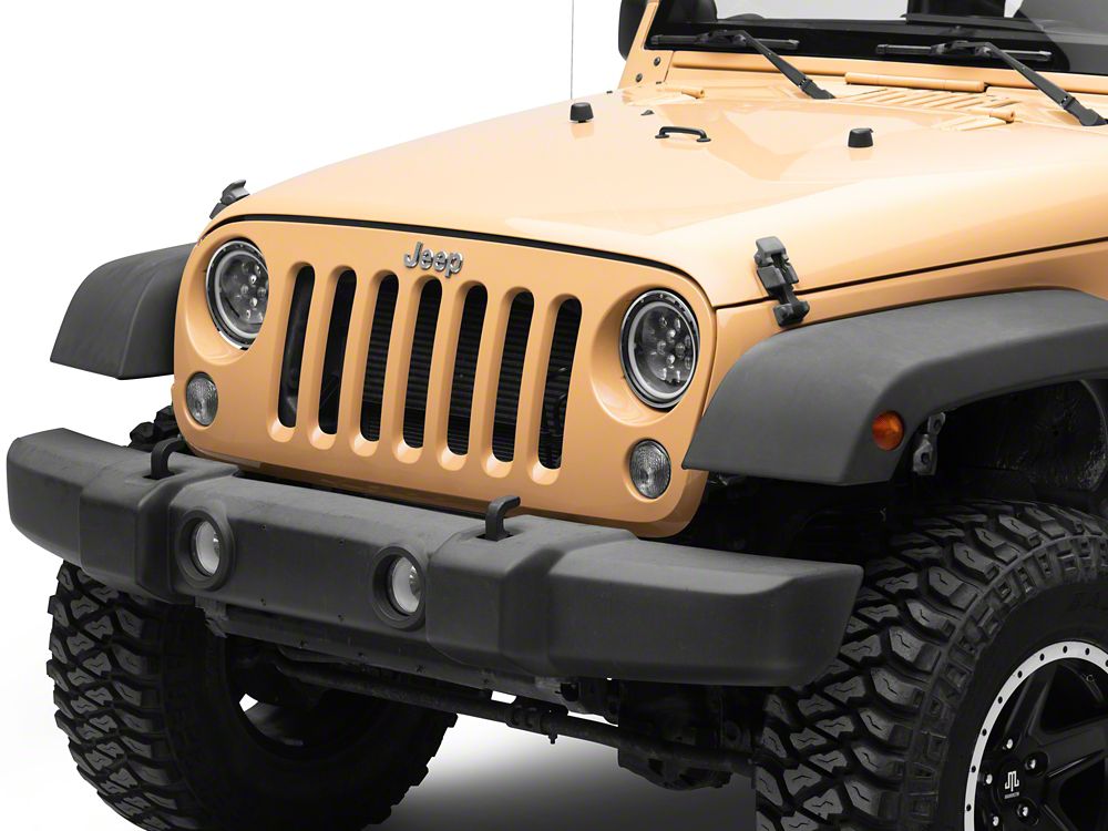 Raxiom Axial Series Spider LED Headlights with Amber DRL and Angel Eye Halo; Black Housing; Clear Lens (07-18 Jeep Wrangler JK)