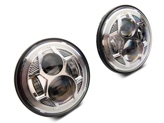 Raxiom 7-Inch LED Headlights; Chrome Housing; Clear Lens (07-18 Jeep Wrangler JK)