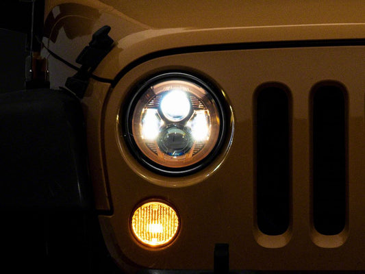 Raxiom 7-Inch LED Headlights; Orange Housing; Clear Lens (07-18 Jeep Wrangler JK)