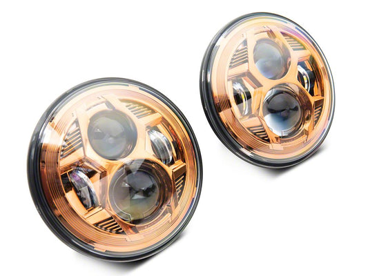 Raxiom 7-Inch LED Headlights; Orange Housing; Clear Lens (07-18 Jeep Wrangler JK)