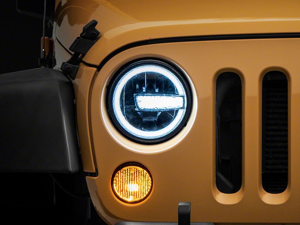 Raxiom 7-Inch LED Headlights with Halos; Black Housing; Clear Lens (97-18 Jeep Wrangler TJ & JK)