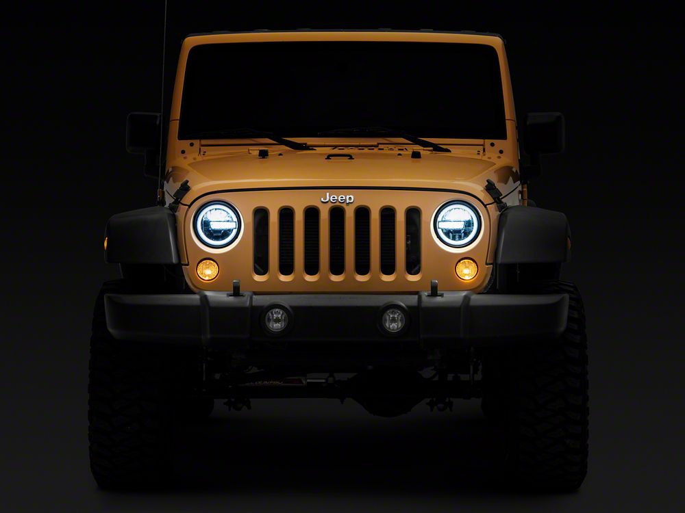 Raxiom 7-Inch LED Headlights with Halos; Black Housing; Clear Lens (97-18 Jeep Wrangler TJ & JK)