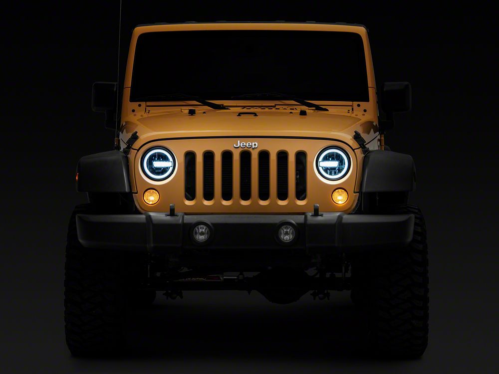 Raxiom 7-Inch LED Headlights with Halos; Black Housing; Clear Lens (97-18 Jeep Wrangler TJ & JK)