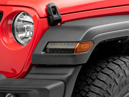 Raxiom Axial Series Sequential LED Parking/Turn Signal Lights; Smoked (18-25 Jeep Wrangler JL Sport w/ Factory Halogen Lights)