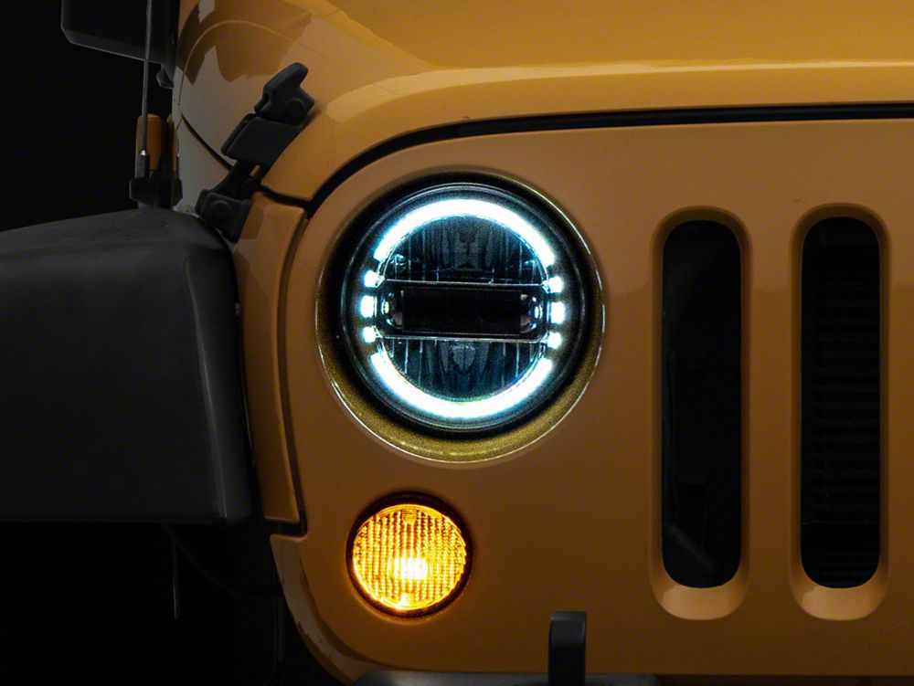 Raxiom Axial Series 7-Inch LED Headlights with DRL; Chrome Housing; Clear Lens (97-18 Jeep Wrangler TJ & JK)