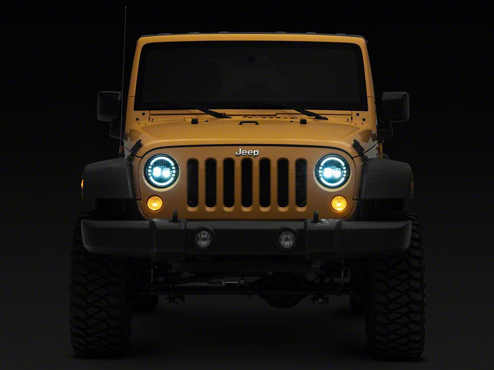 Raxiom Axial Series 7-Inch LED Headlights with DRL; Chrome Housing; Clear Lens (97-18 Jeep Wrangler TJ & JK)
