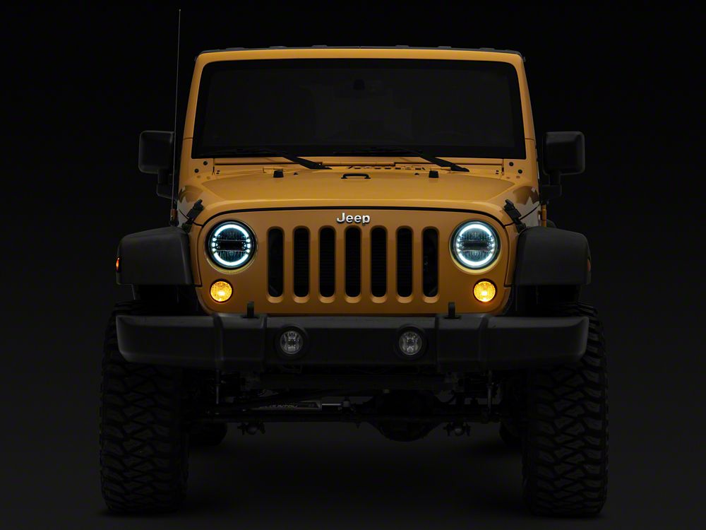 Raxiom Axial Series 7-Inch LED Headlights with DRL; Chrome Housing; Clear Lens (97-18 Jeep Wrangler TJ & JK)