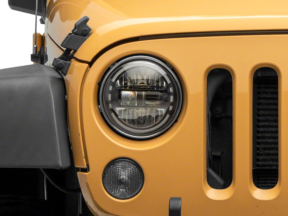 Raxiom Axial Series 7-Inch LED Headlights with DRL; Black Housing; Clear Lens (97-18 Jeep Wrangler TJ & JK)