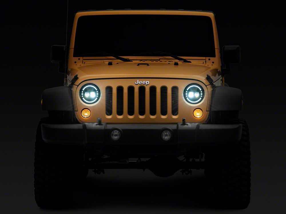 Raxiom Axial Series 7-Inch LED Headlights with DRL; Black Housing; Clear Lens (97-18 Jeep Wrangler TJ & JK)