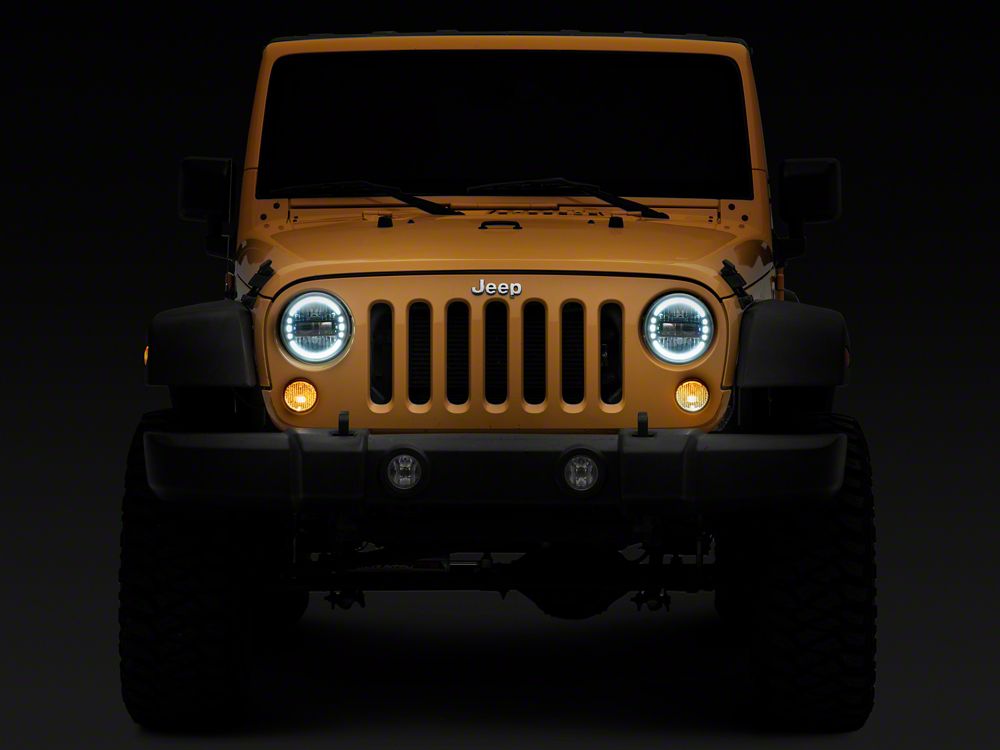 Raxiom Axial Series 7-Inch LED Headlights with DRL; Black Housing; Clear Lens (97-18 Jeep Wrangler TJ & JK)