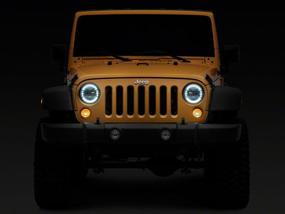 Raxiom Axial Series 7-Inch LED Headlights with DRL; Black Housing; Clear Lens (97-18 Jeep Wrangler TJ & JK)
