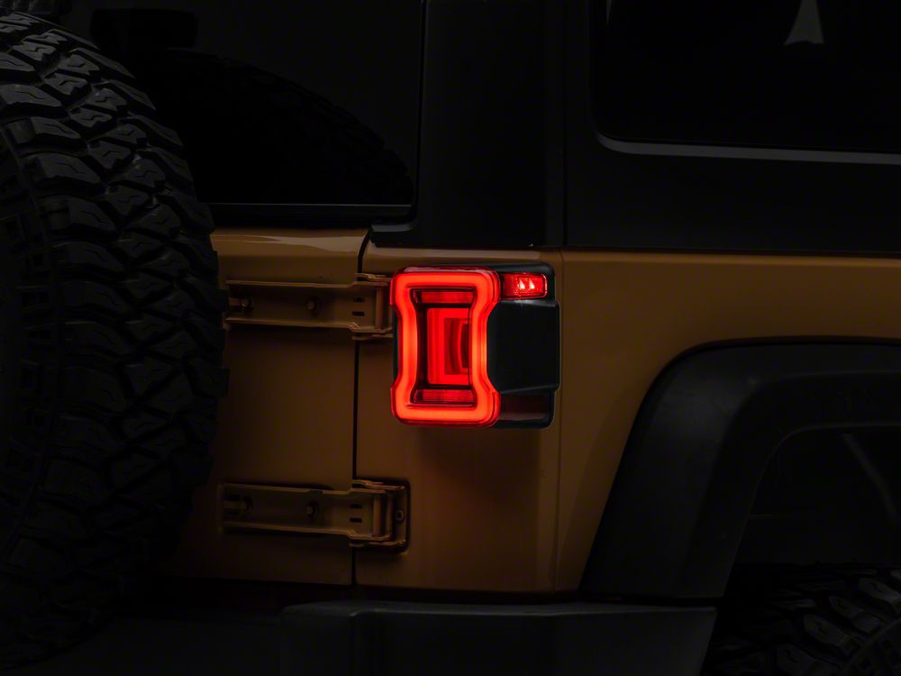 Raxiom Axial Series JL Style LED Tail Lights; Black Housing; Red Lens (07-18 Jeep Wrangler JK)