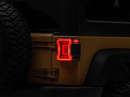 Raxiom Axial Series JL Style LED Tail Lights; Black Housing; Red Lens (07-18 Jeep Wrangler JK)