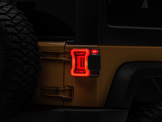Raxiom Axial Series JL Style LED Tail Lights; Black Housing; Red Lens (07-18 Jeep Wrangler JK)