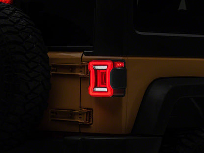 Raxiom Axial Series JL Style LED Tail Lights; Black Housing; Red Lens (07-18 Jeep Wrangler JK)