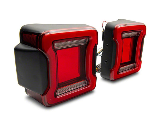 Raxiom Axial Series JL Style LED Tail Lights; Black Housing; Red Lens (07-18 Jeep Wrangler JK)