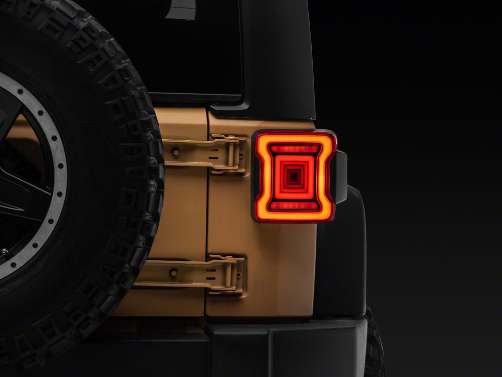 Raxiom Axial Series JL Style LED Tail Lights; Black Housing; Red Lens (07-18 Jeep Wrangler JK)