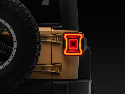 Raxiom Axial Series JL Style LED Tail Lights; Black Housing; Red Lens (07-18 Jeep Wrangler JK)