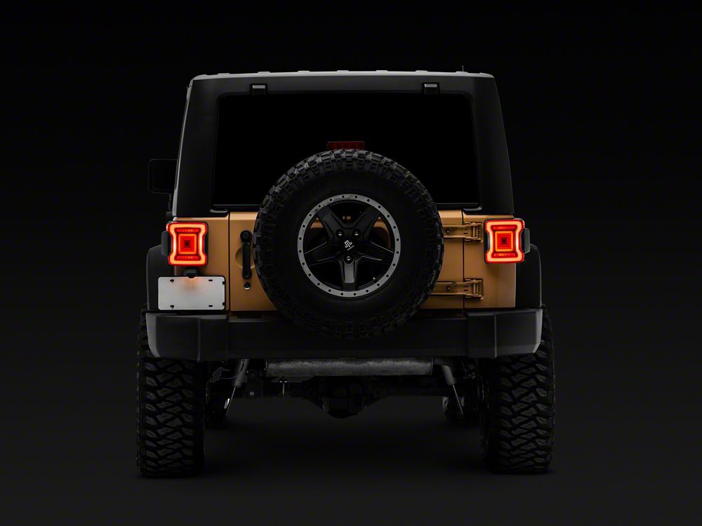 Raxiom Axial Series JL Style LED Tail Lights; Black Housing; Red Lens (07-18 Jeep Wrangler JK)