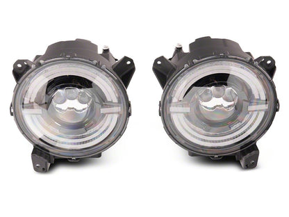 Raxiom Axial Series 9-Inch LED Angel Eye Headlights; Black Housing; Clear Lens (18-25 Jeep Wrangler JL)